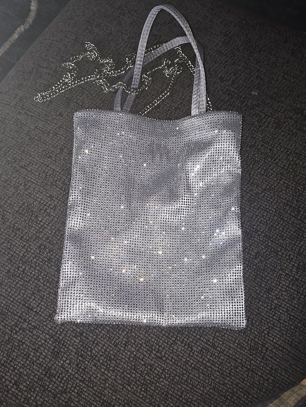 Zara Silver Mesh Shoulder Bag with Chain Strap